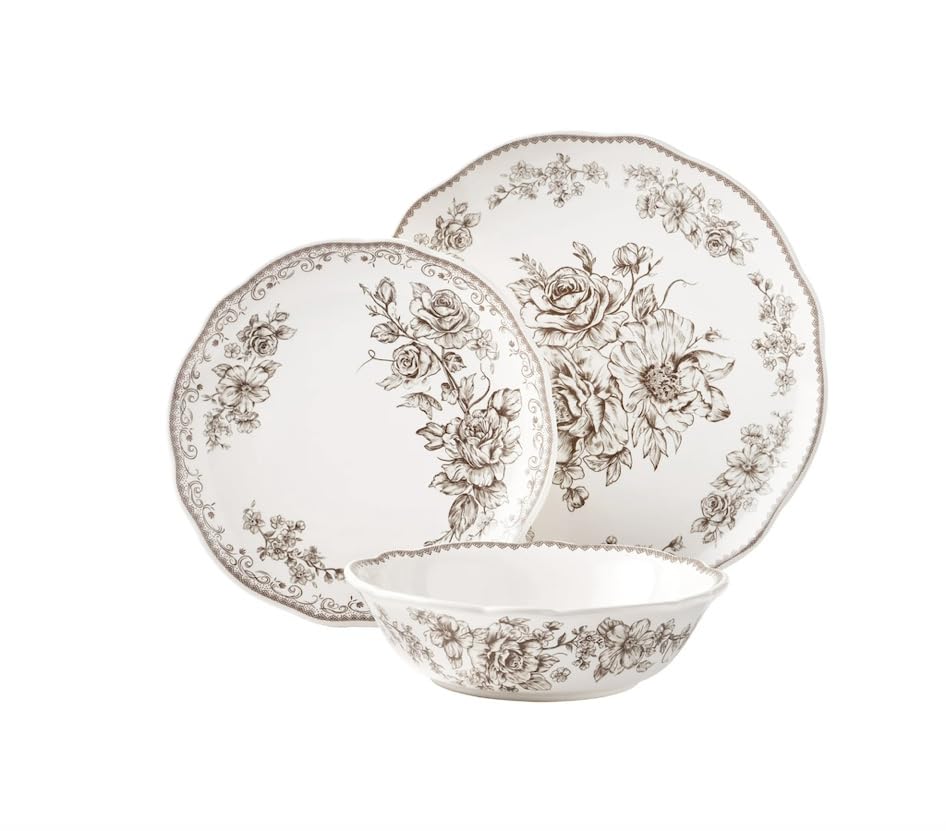 Brown 12-Piece Stoneware Dinnerware Set R427074