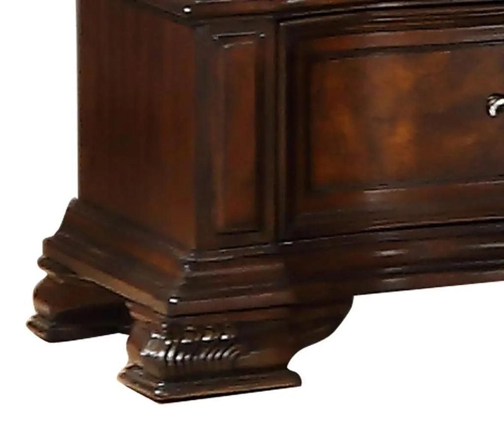 Cherry Wooden 3 Drawer Nightstand with Marble Top W4621