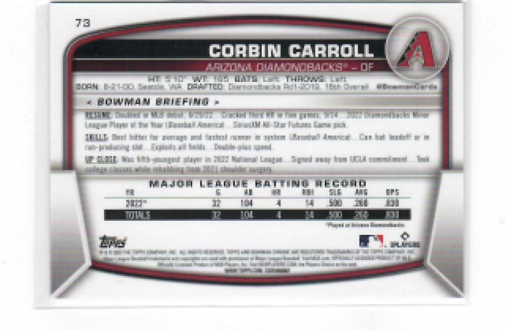 2023 Bowman Chrome Mega Box Mojo Refractor Pink #73 Corbin Carroll RC Baseball Rookie Card /199 V197933