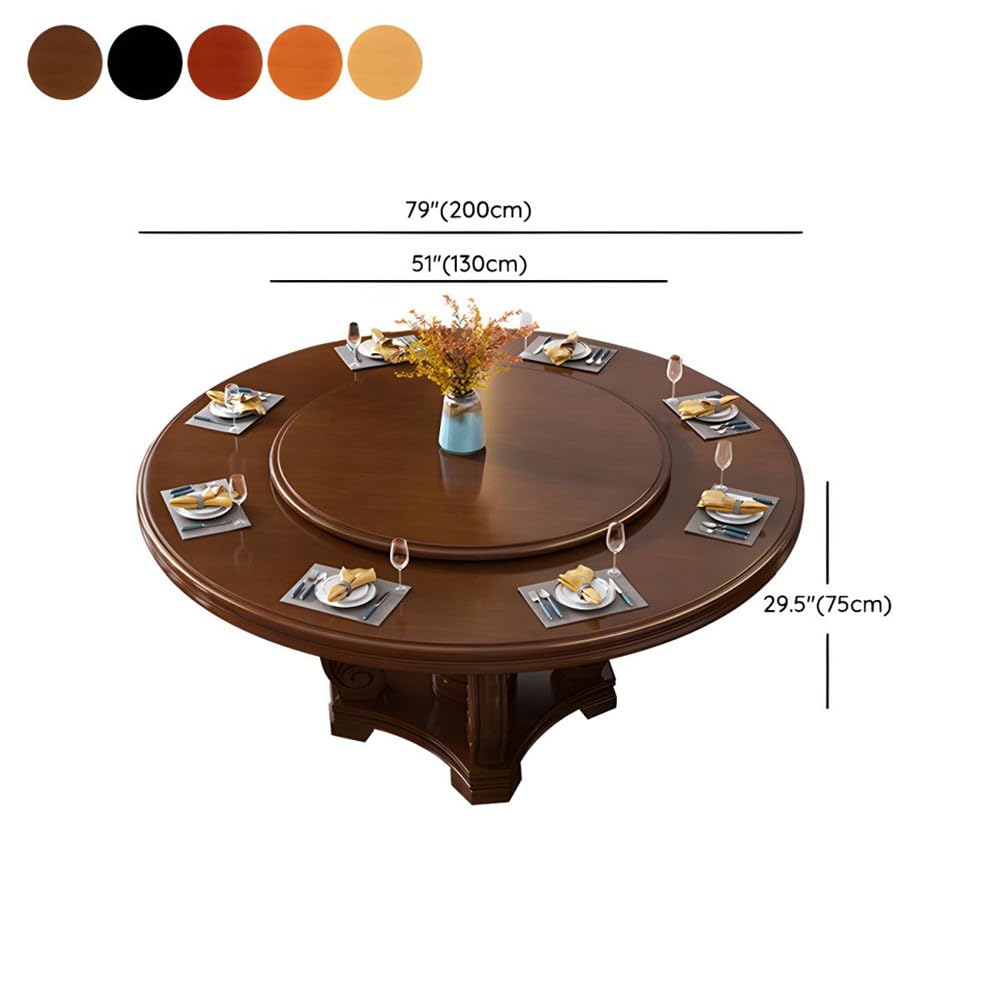 Black Round Solid Wood Dining Table with Lazy Susan U86490