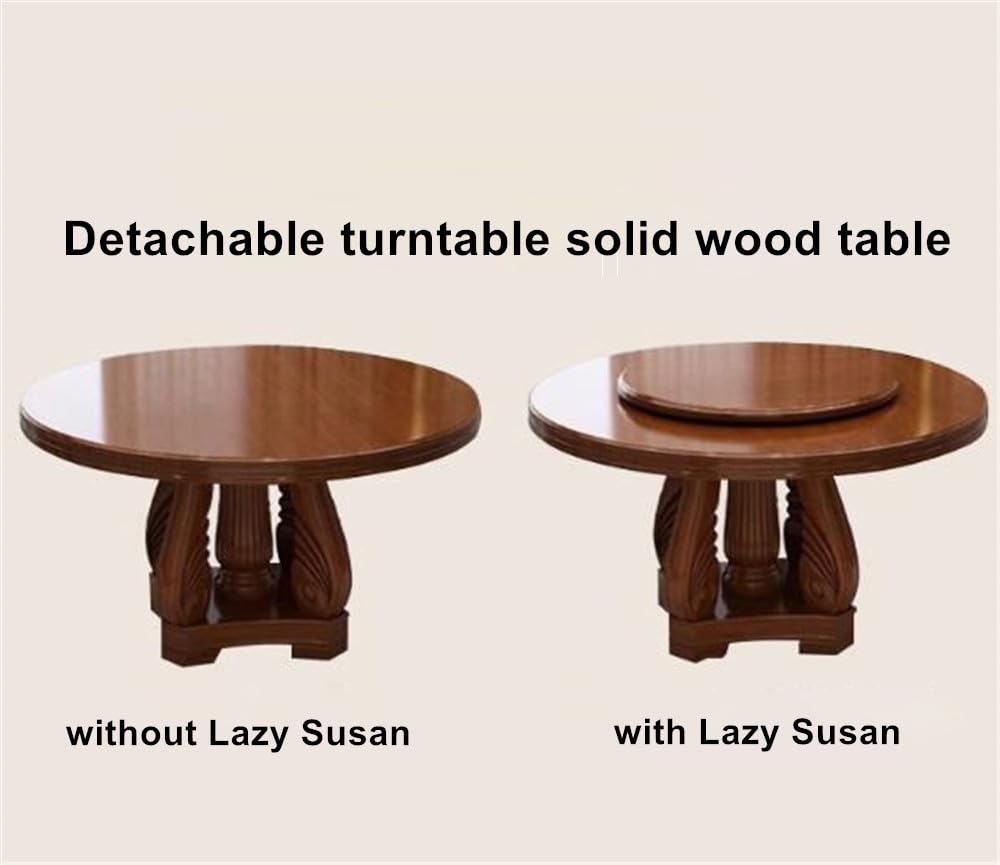 Black Round Solid Wood Dining Table with Lazy Susan U86490