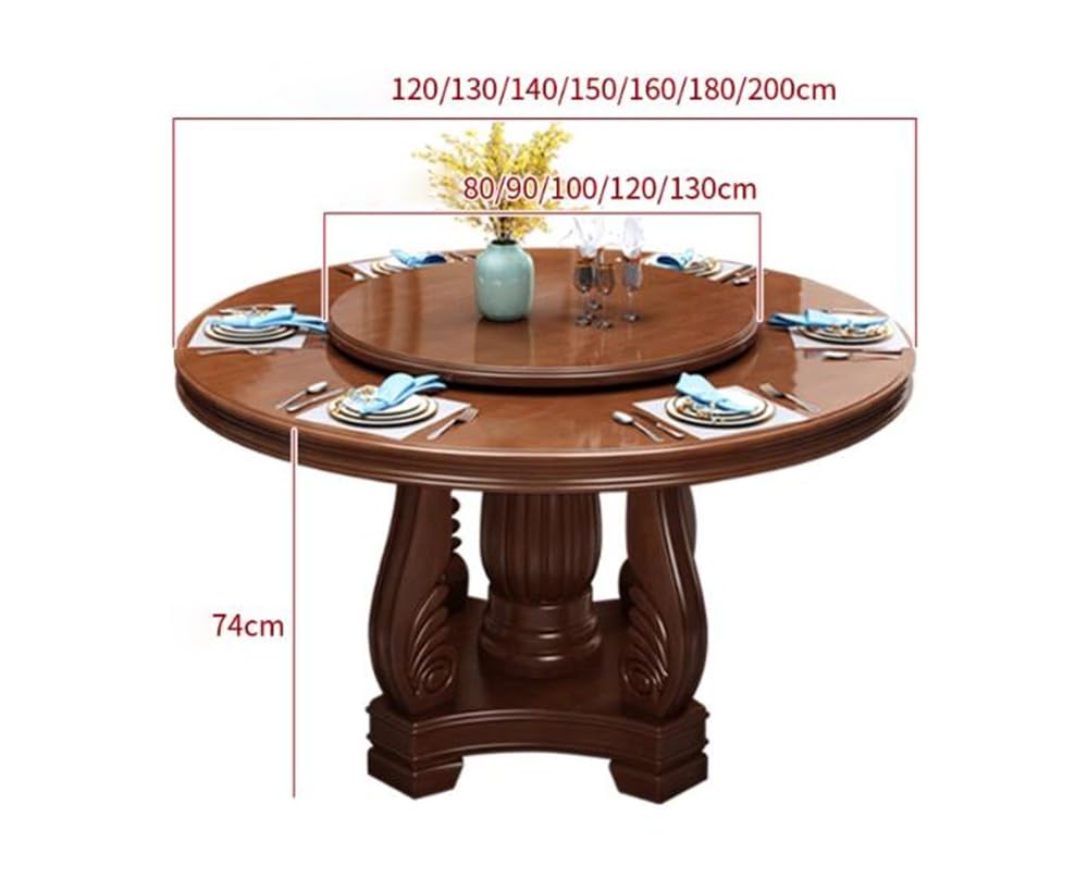 Black Round Solid Wood Dining Table with Lazy Susan U86490