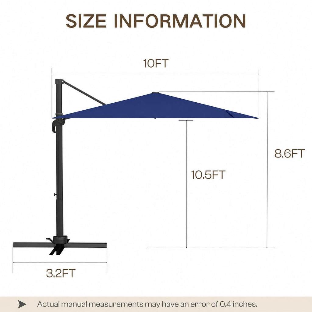 10' X 10' Aluminum Cantilever Patio Umbrella with 360-degree Rotation J1645