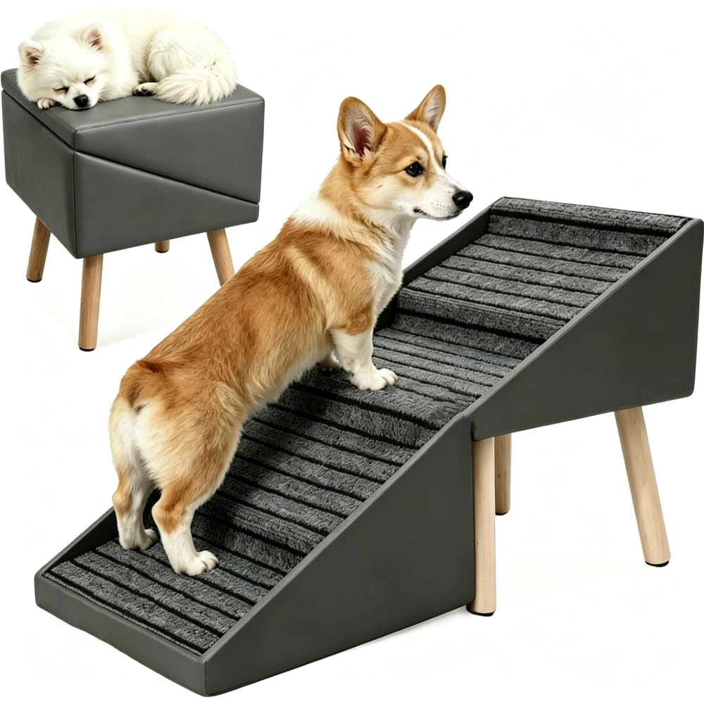 Foldable 2-in-1 Dog Stairs and Ramp 6 Pet Steps Gray T235