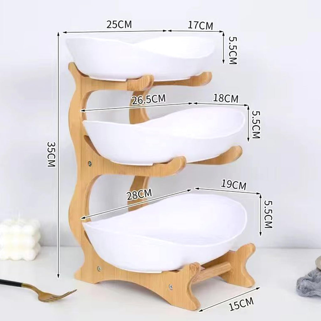 3-Tier Oval Fruit Basket with Bamboo Stand Q4607