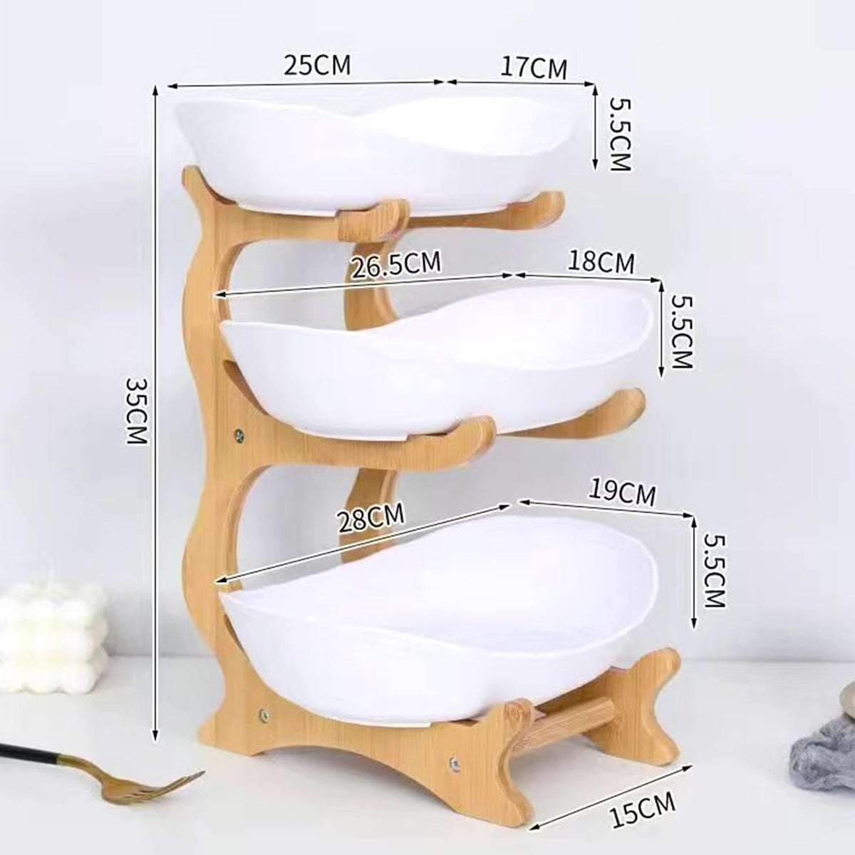 3-Tier Oval Fruit Basket with Bamboo Stand Q4607