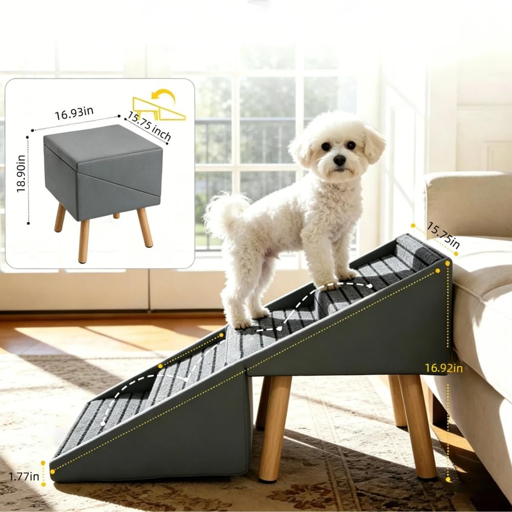 Foldable 2-in-1 Dog Stairs and Ramp 6 Pet Steps Gray T235