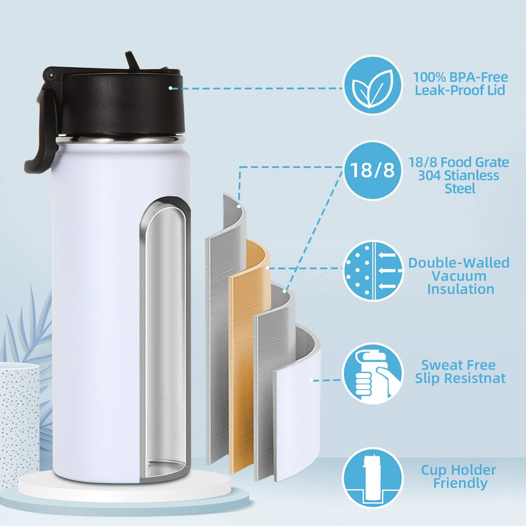 16 OZ Insulated Stainless Steel Kids Water Bottle 8 Pack with Straw Lid P8901
