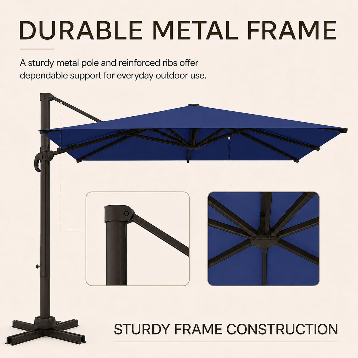 10' X 10' Aluminum Cantilever Patio Umbrella with 360-degree Rotation J1645