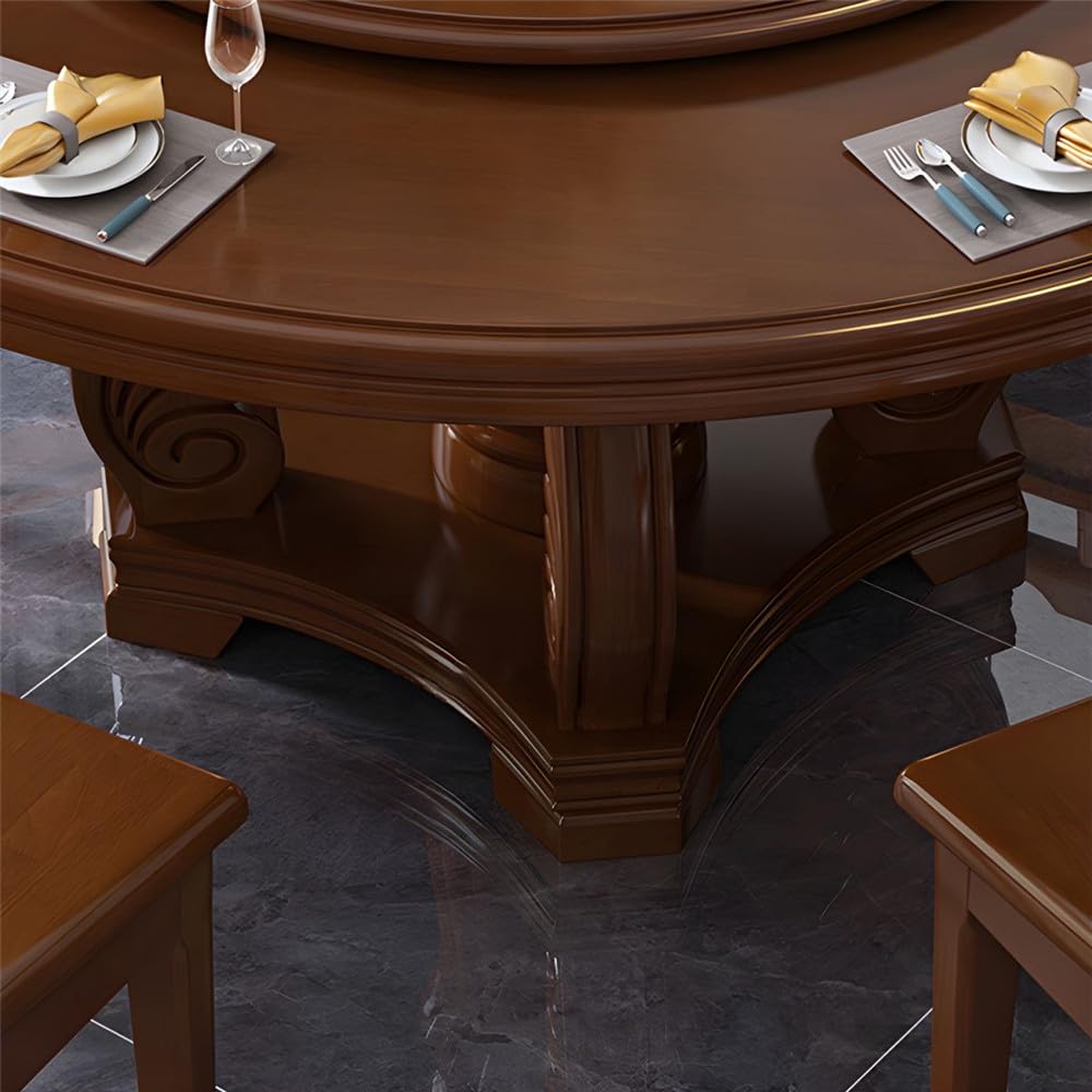 Black Round Solid Wood Dining Table with Lazy Susan U86490