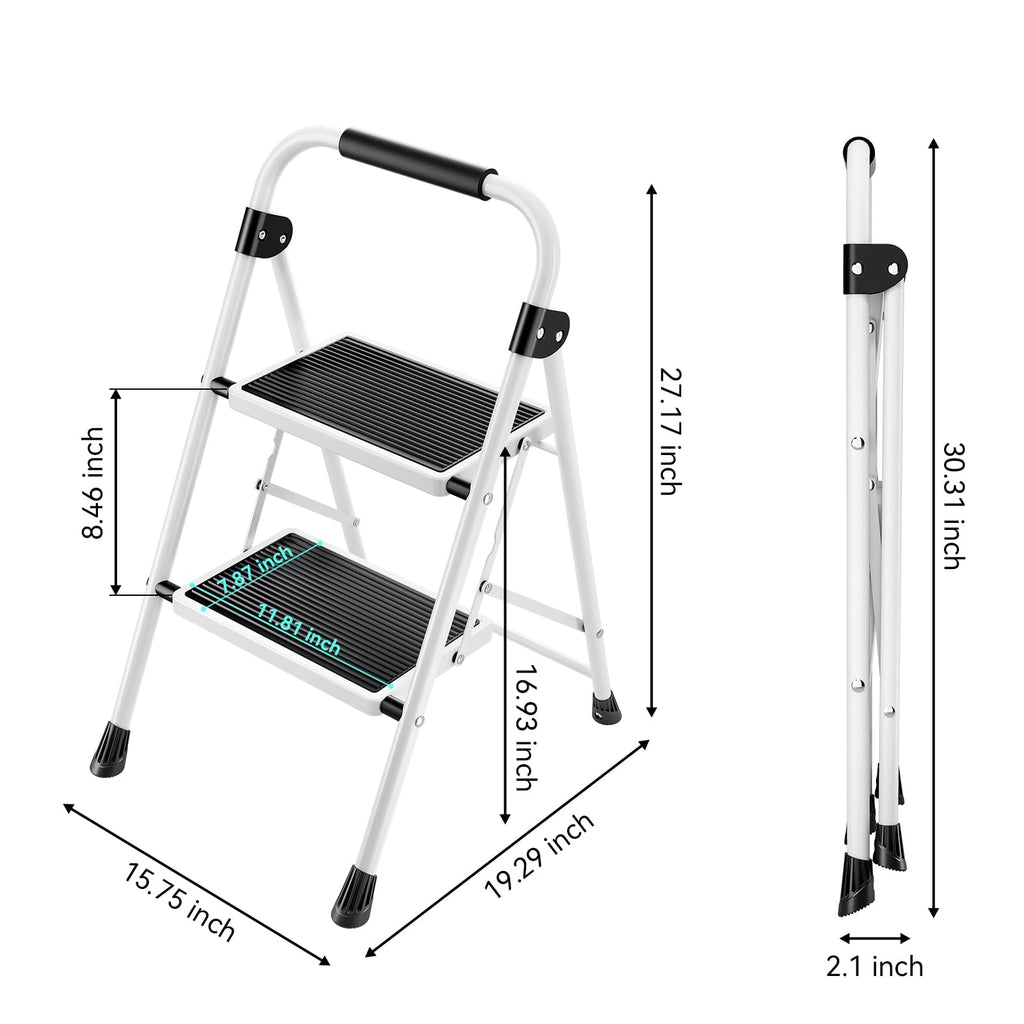 2 Step Folding Step Stool with Handrails White D441667