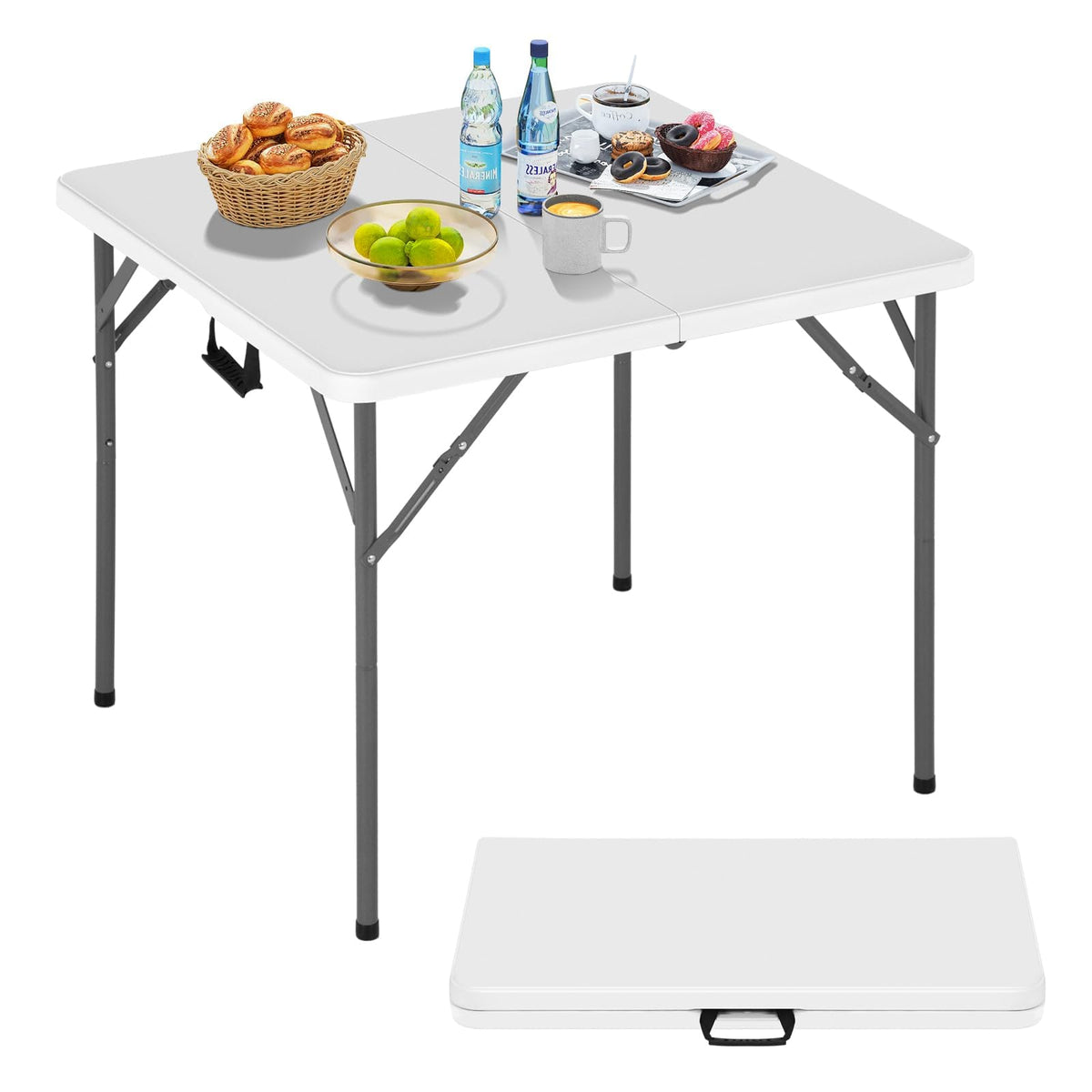 34" Square Plastic Folding Card Table with Carrying Handle V9432