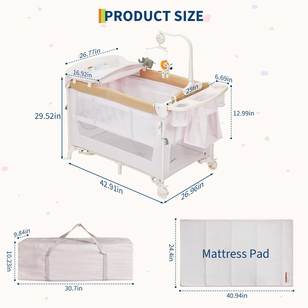 4 in 1 Pack and Play with Bassinet, Changing Table, Playpen and Carry Bag Y199228