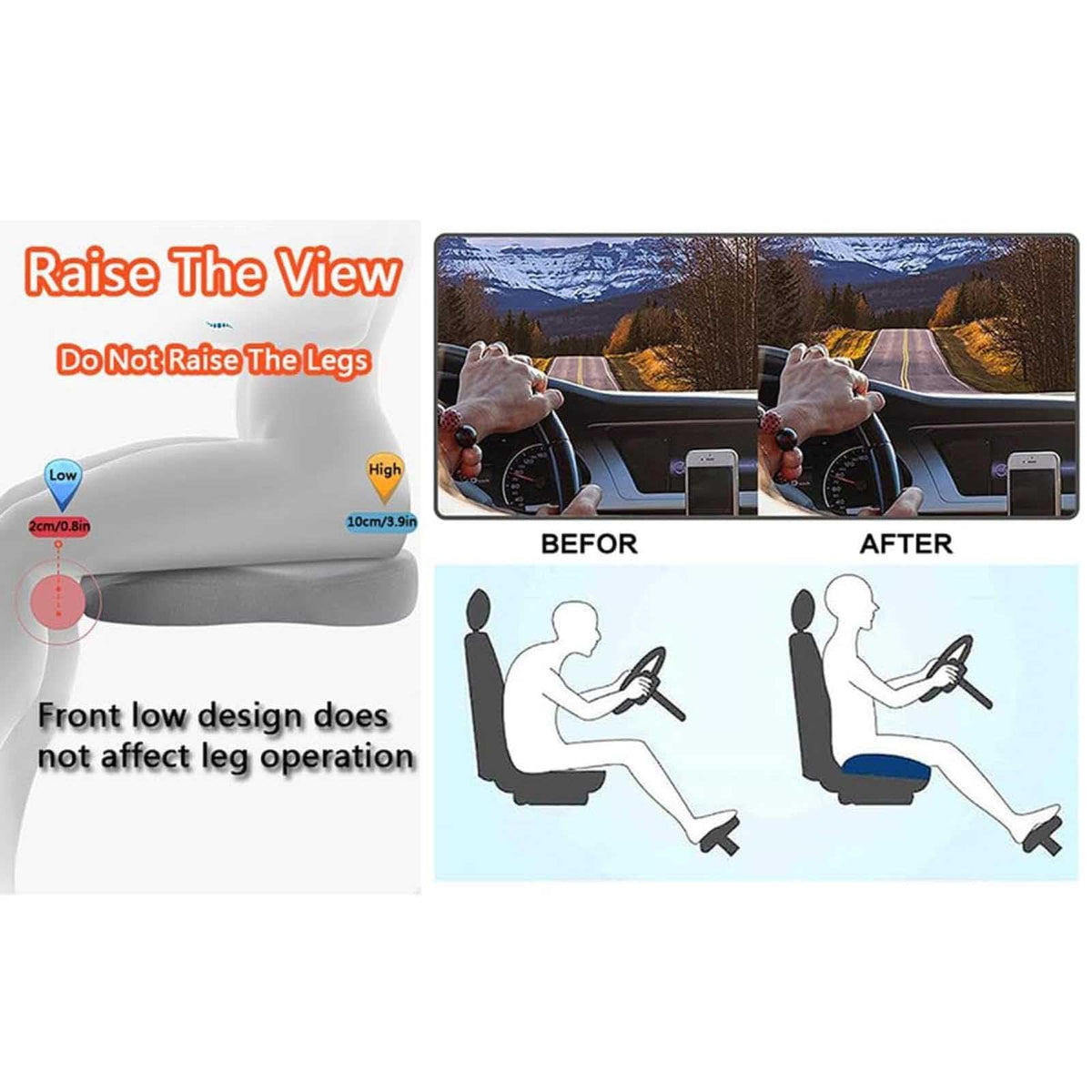 Memory Foam Seat Cushion Non-Slip Car Booster Pad with Adjustable Strap A477