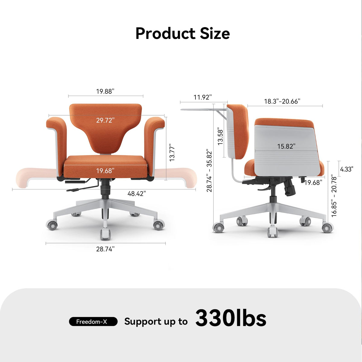 Orange Adjustable Ergonomic Office Chair with Desk Tray Q867