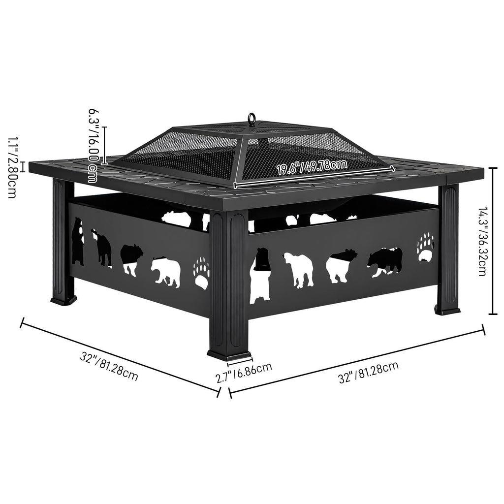 32 Inch Square Metal Patio Fire Pit Table T612431