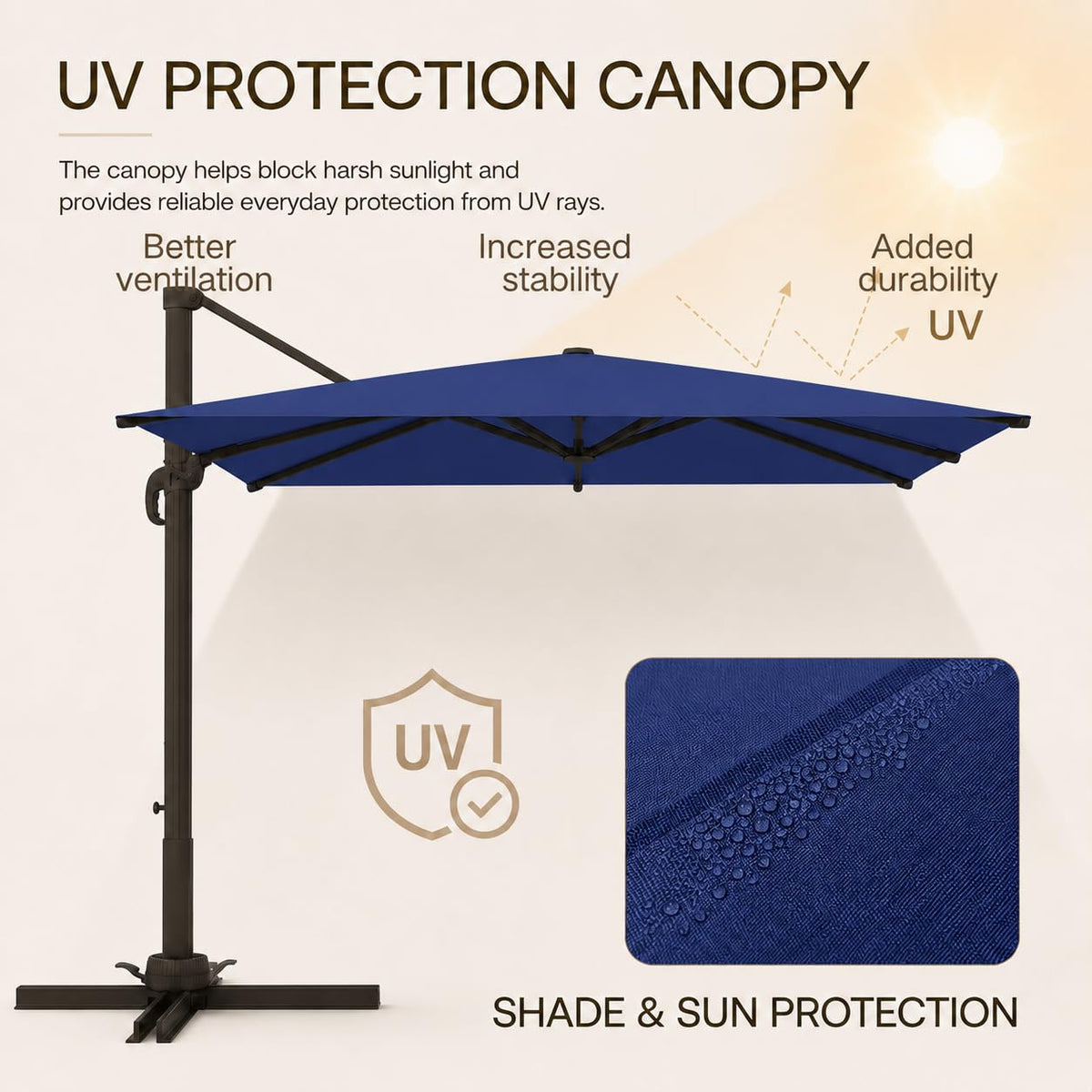 10' X 10' Aluminum Cantilever Patio Umbrella with 360-degree Rotation J1645
