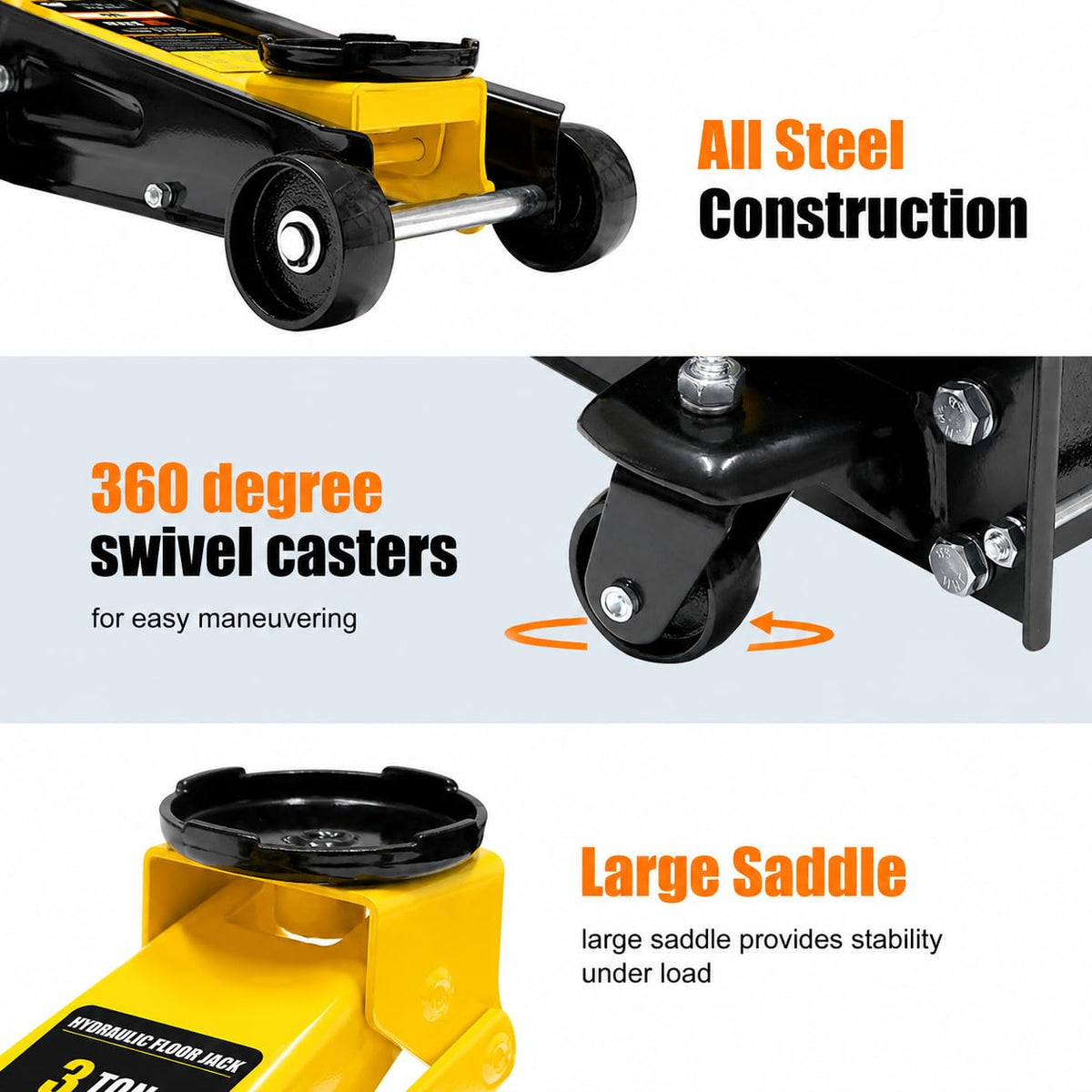 3 Ton Low Profile Steel Racing Floor Jack with Dual Pistons Quick Lift Pump O930