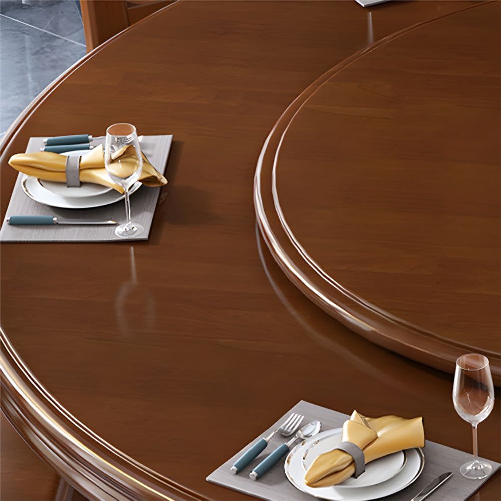 Black Round Solid Wood Dining Table with Lazy Susan U86490