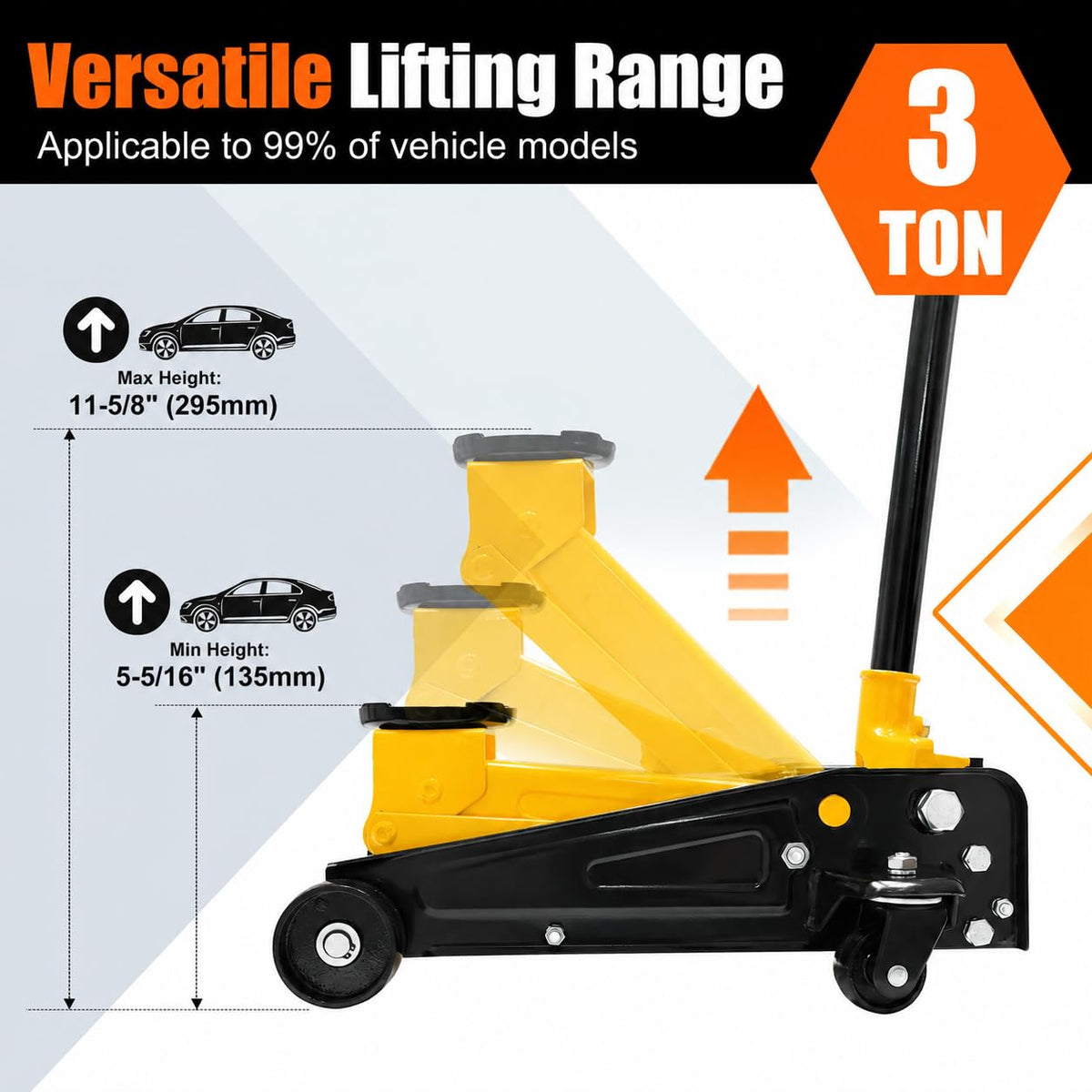 3 Ton Low Profile Steel Racing Floor Jack with Dual Pistons Quick Lift Pump O930
