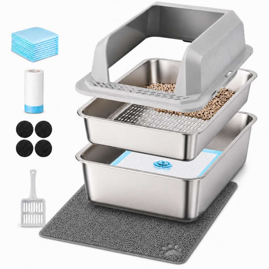 Stainless Steel Sifting Litter Box with Lid U834