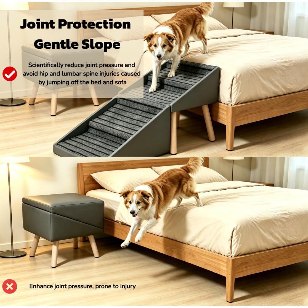 Foldable 2-in-1 Dog Stairs and Ramp 6 Pet Steps Gray T235