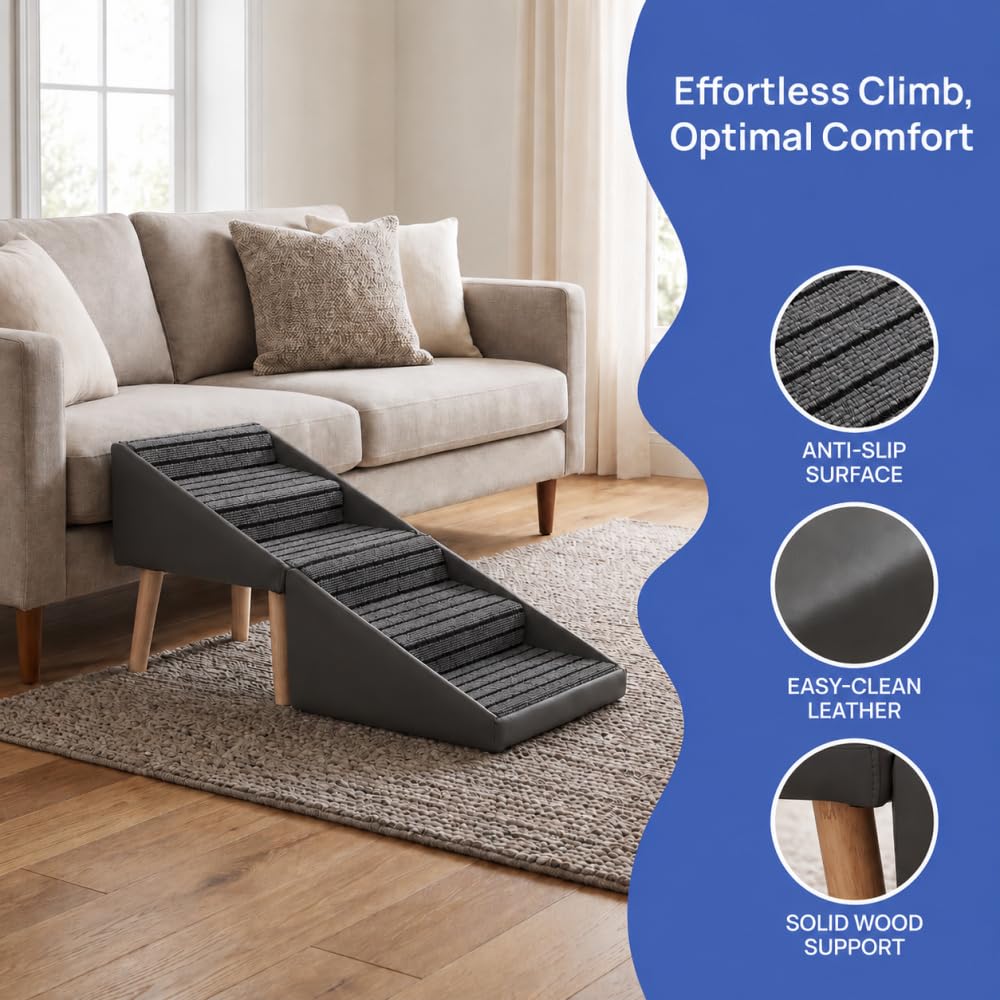 Foldable 2-in-1 Dog Stairs and Ramp 6 Pet Steps Gray T235