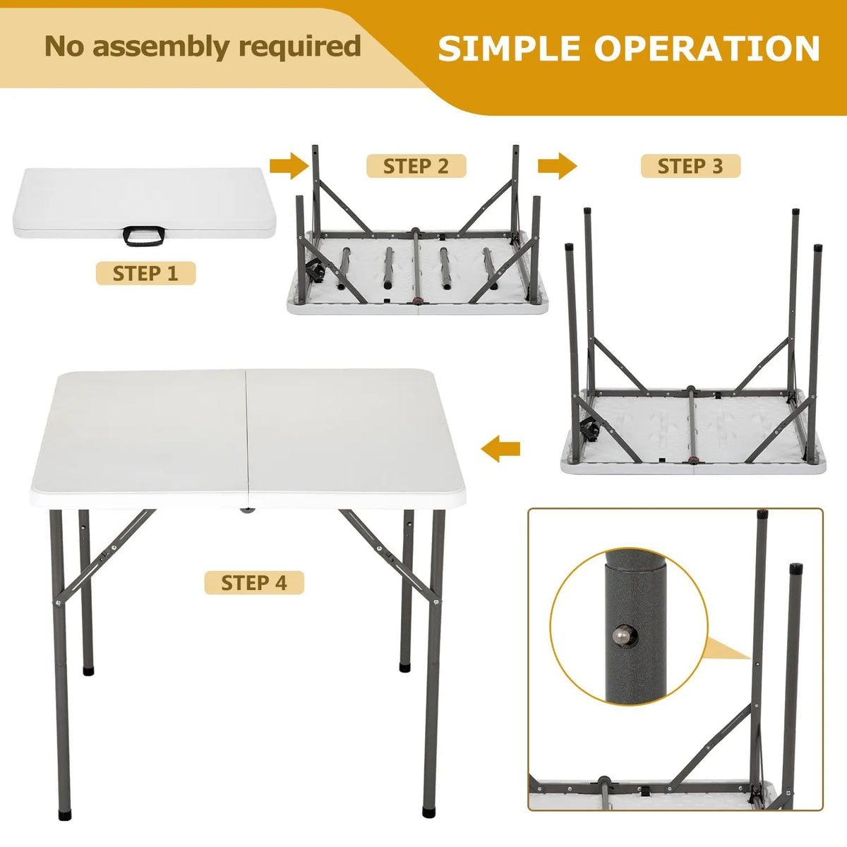 34" Square Plastic Folding Card Table with Carrying Handle V9432
