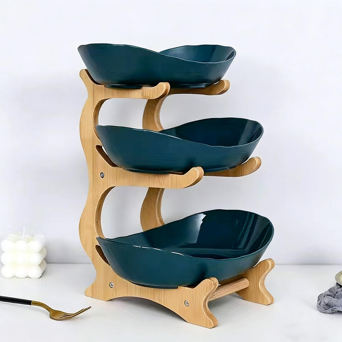 3-Tier Oval Fruit Basket with Bamboo Stand Q4607