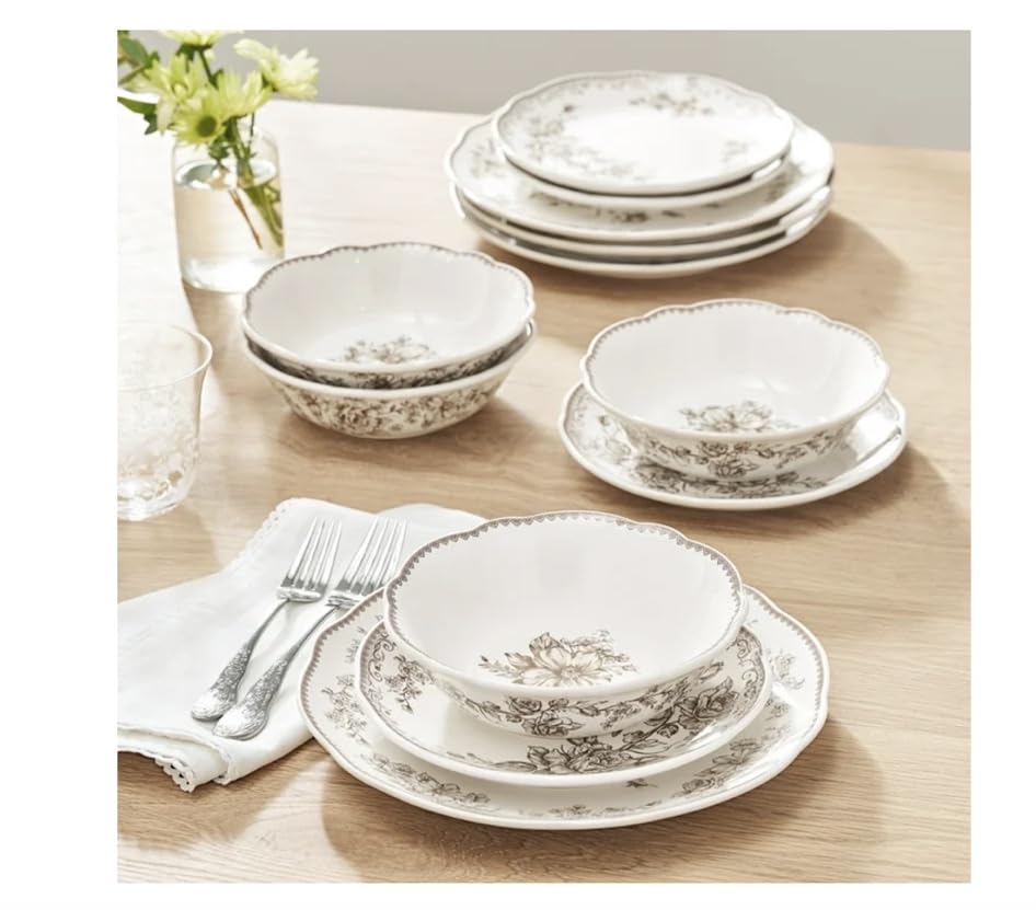 Brown 12-Piece Stoneware Dinnerware Set R427074