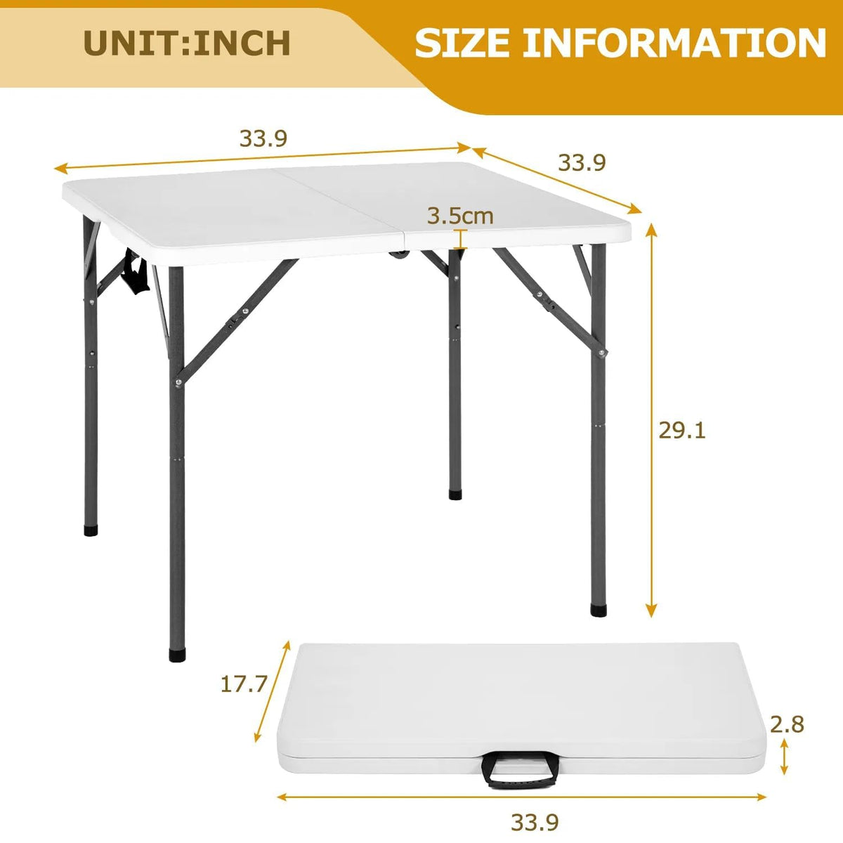34" Square Plastic Folding Card Table with Carrying Handle V9432
