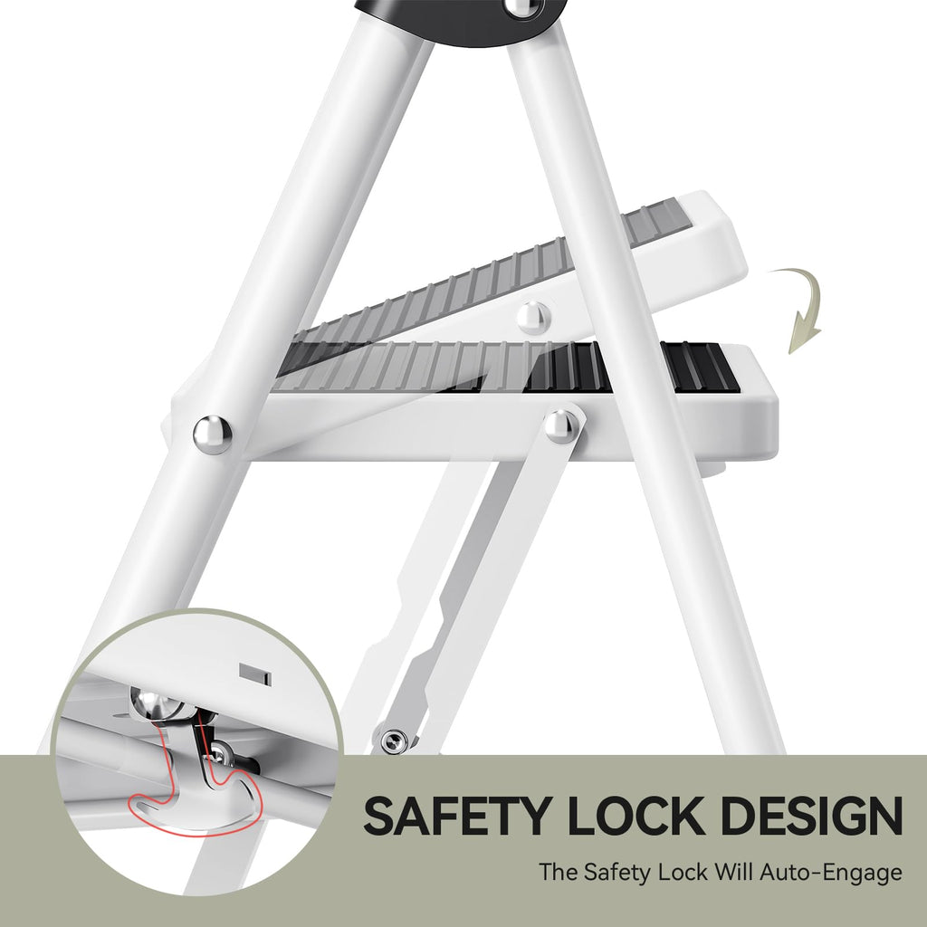 2 Step Folding Step Stool with Handrails White D441667
