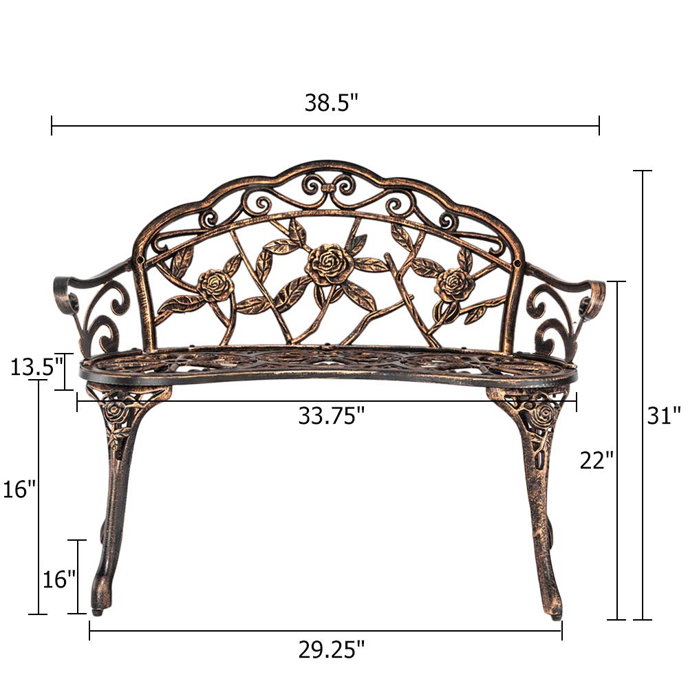 38.5" Metal Rose Bench for 2 Person Seat S705763
