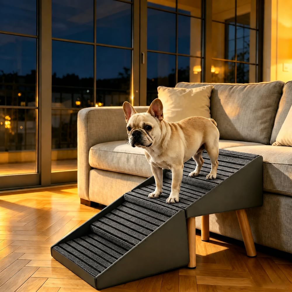 Foldable 2-in-1 Dog Stairs and Ramp 6 Pet Steps Gray T235