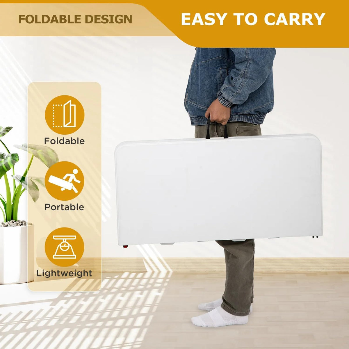 34" Square Plastic Folding Card Table with Carrying Handle V9432