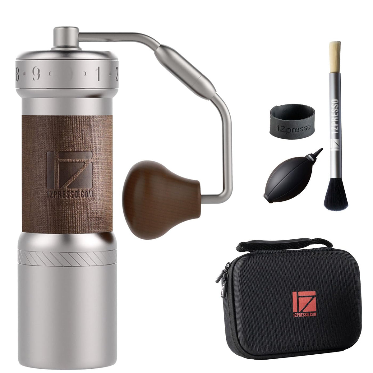 Manual Coffee Grinder Silver with Carrying Case Stainless Steel Conical Burr D942064