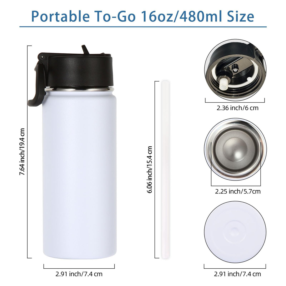 16 OZ Insulated Stainless Steel Kids Water Bottle 8 Pack with Straw Lid P8901