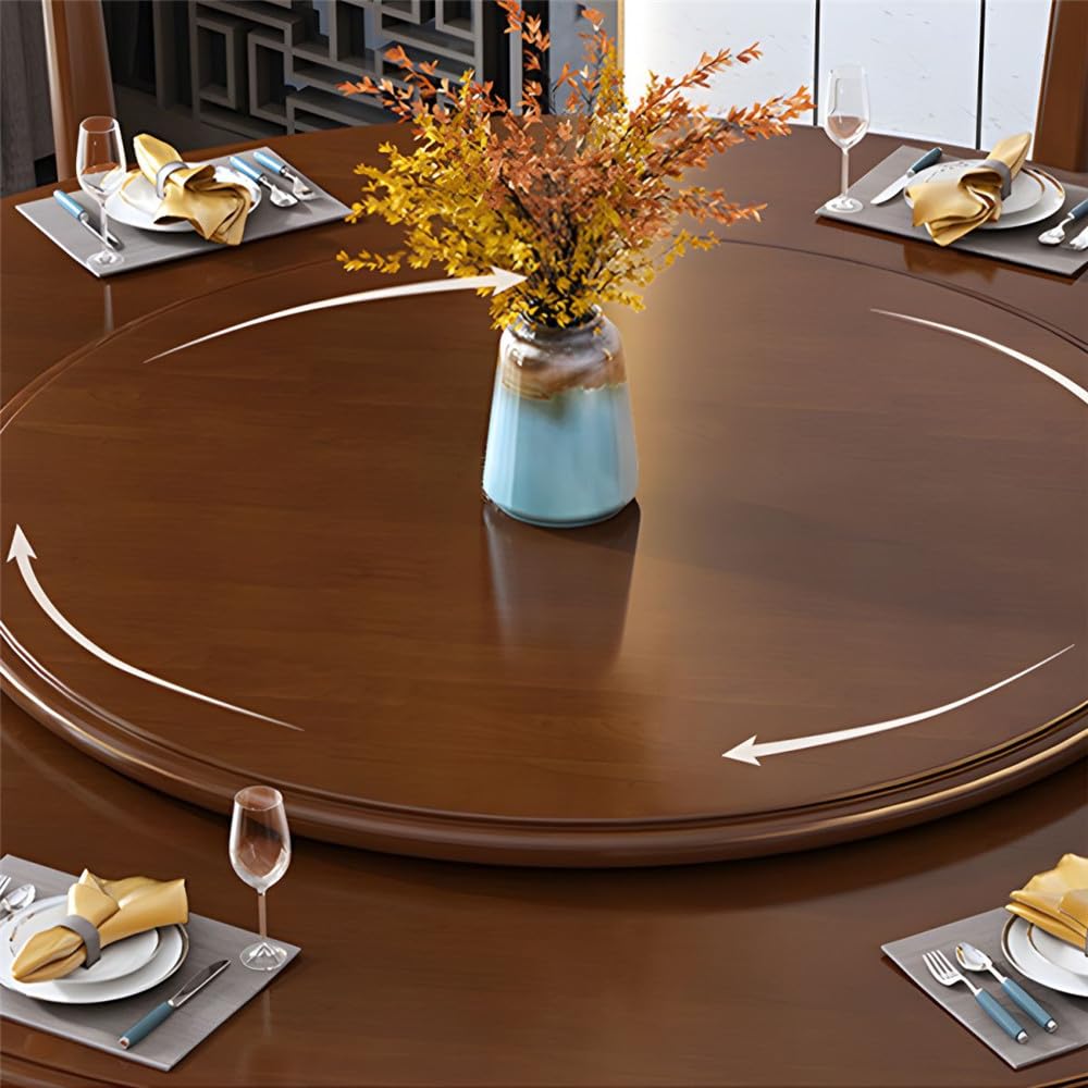 Black Round Solid Wood Dining Table with Lazy Susan U86490