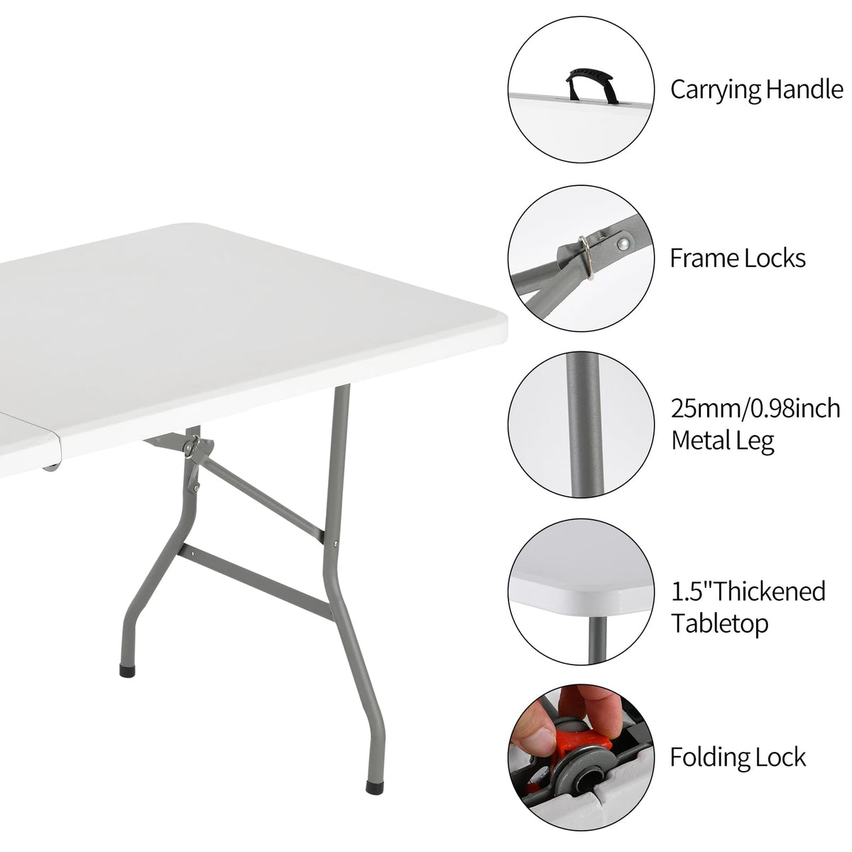 White Portable Folding Table with Carrying Handle K412