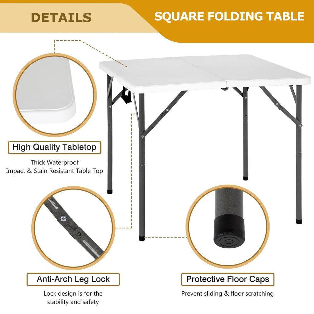 34" Square Plastic Folding Card Table with Carrying Handle V9432