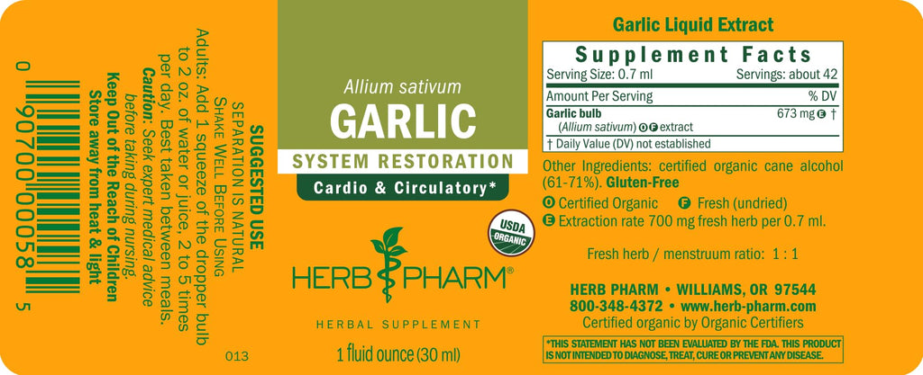 Organic Garlic Liquid Extract 1 Ounce H3992