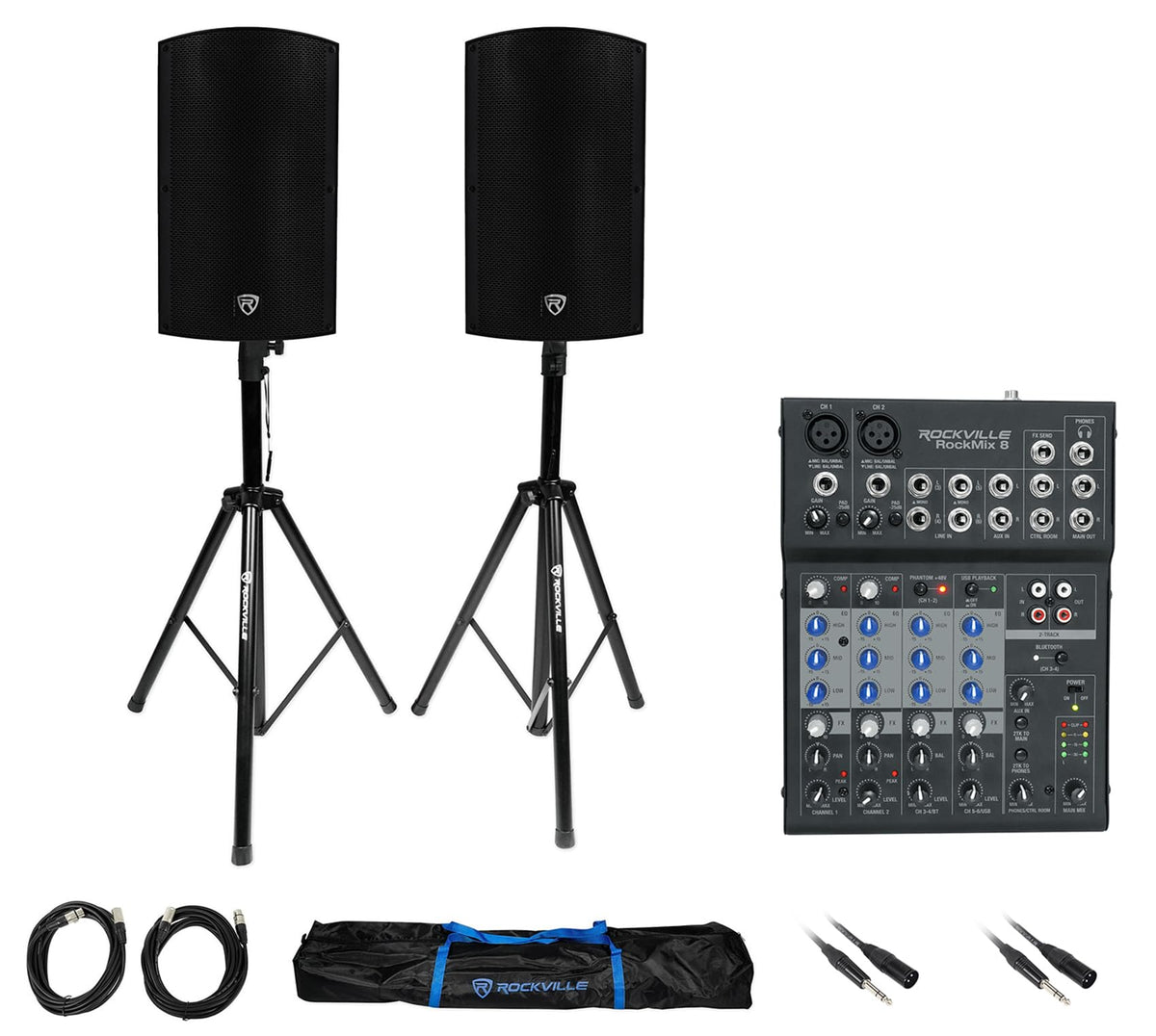 15" Powered PA Speaker Pair with 8 Mixer S98275