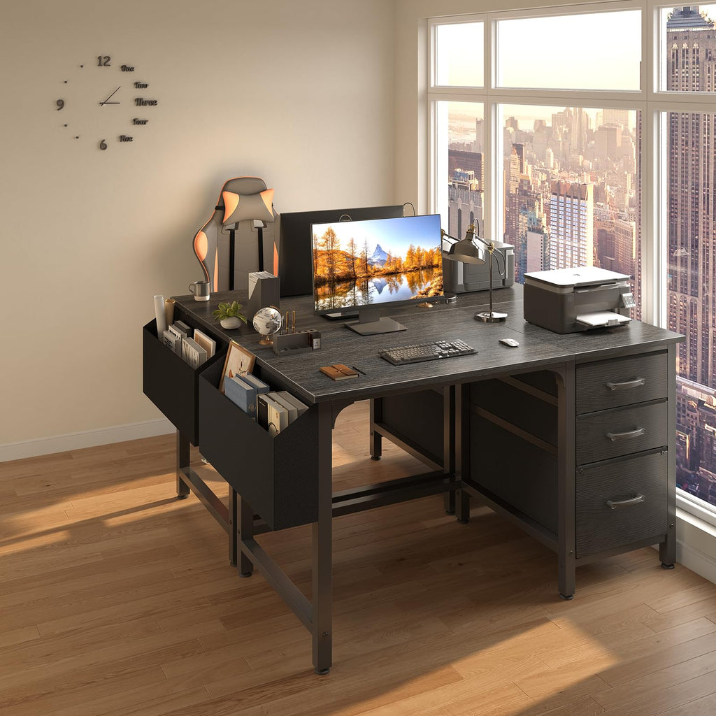 Black 47 Inch Computer Desk with File Drawers Cabinet W74789