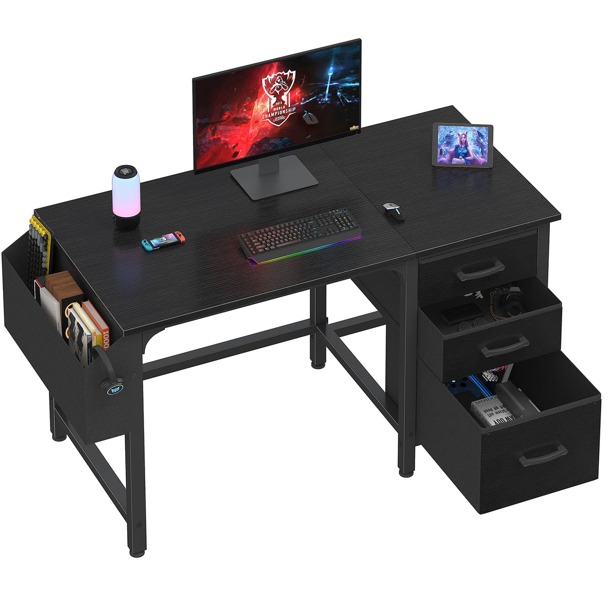 Black 47 Inch Computer Desk with File Drawers Cabinet W74789