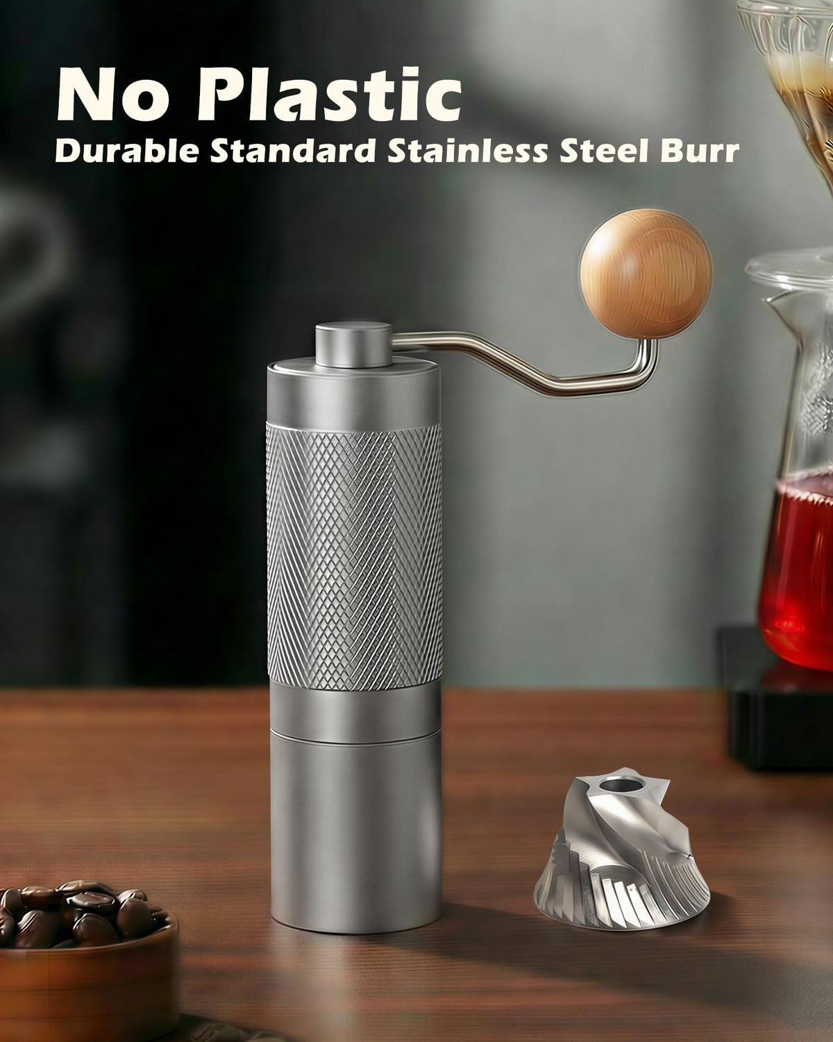 Manual Stainless Steel Conical Burr Coffee Grinder with Adjustable Settings Z225181