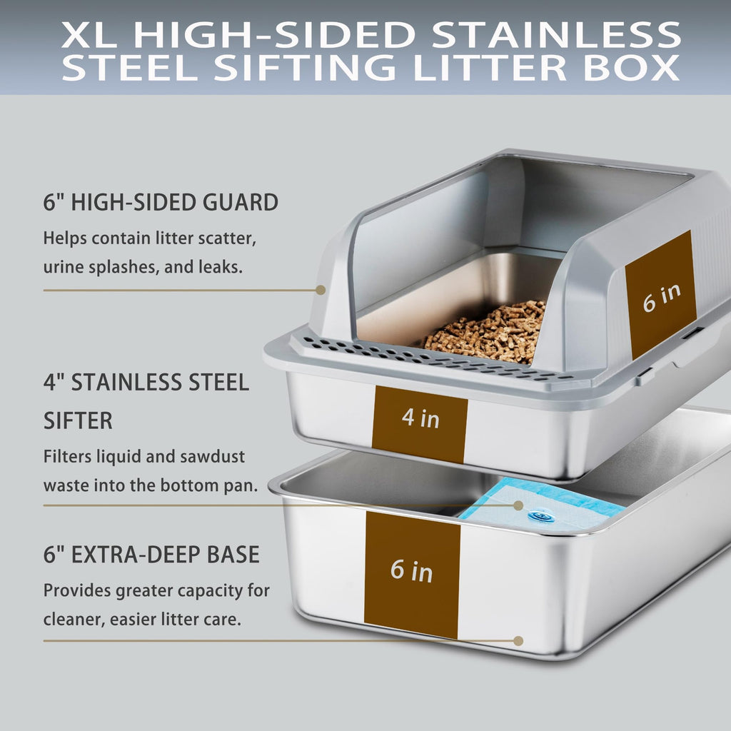 Stainless Steel Sifting Litter Box with Lid U834