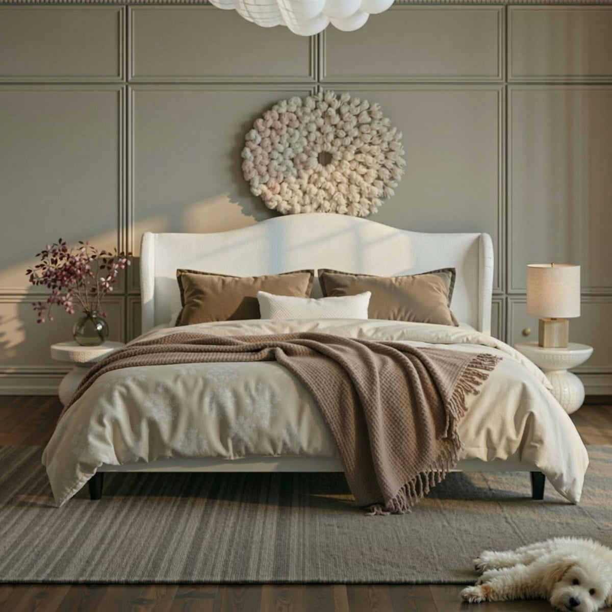 Queen Size White Velvet Bed Frame L18763
