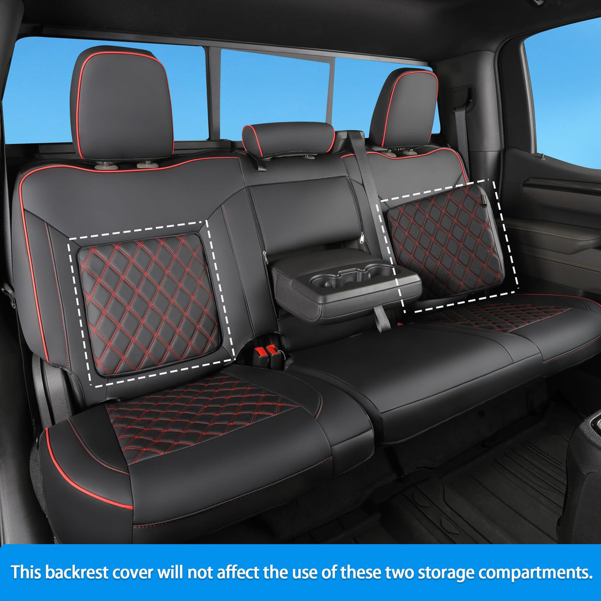 Faux Leather Seat Covers Full Set Black with Red Trim M55985
