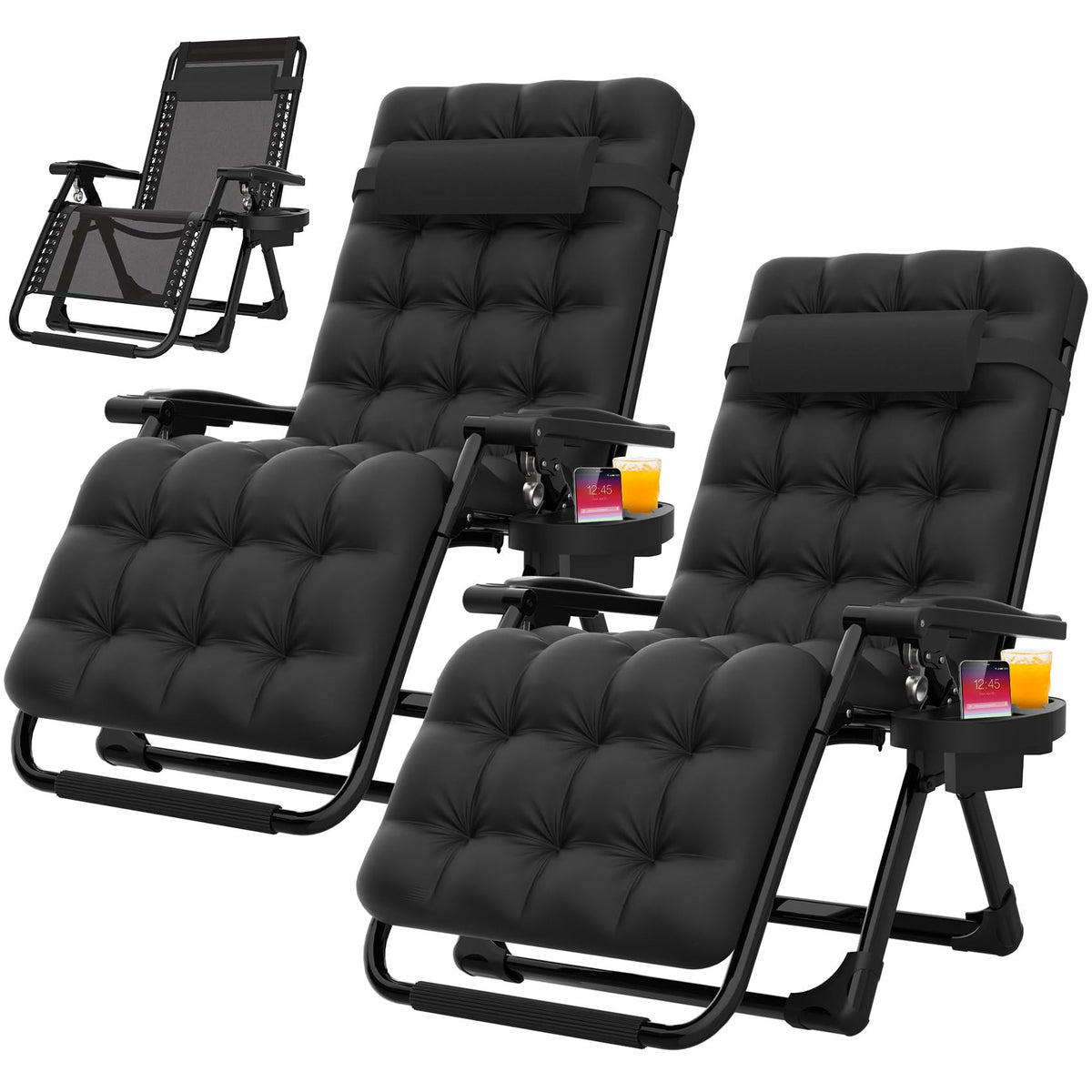 Zero Gravity Reclining Camping Chair Set of 2 with Cushion I671