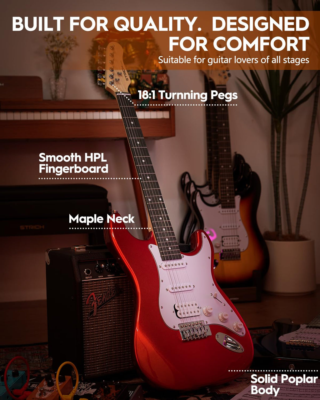 39" Full Size HSS Pick Up Electric Guitar Beginner Kit O34989